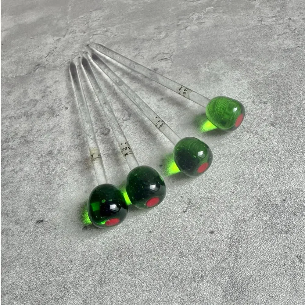 Crate & Barrel Hand Blown Glass Olive Cocktail Picks Swizzle Sticks 90s Vintage